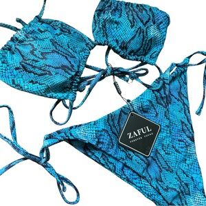 NWT Blue Bikini Womens Medium String Snake Skin